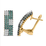 14K Yellow Gold 2 cttw White and Treated Blue Diamond Earrings (H-I, SI1-SI2)