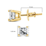 14K Yellow Gold 1/2 Cttw Princess Cut Diamond Solitaire Stud Earrings with Screwbacks (I-J Color, SI2-I1 Clarity)