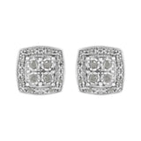 .925 Sterling Silver 1/4 cttw Round Cut Diamond Square Shape Milgrain Stud Earrings (I-J Color, I3 Clarity)