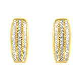 10K Yellow Gold 3/4 Cttw Pave and Channel Set Diamond Triple Row Modern Hoop Earrings (I-J Color, I2-I3 Clarity)