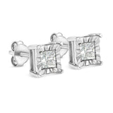 .925 Sterling Silver 1/2 Cttw Miracle Set Princess-cut Diamond Solitaire Stud Earrings (I-J Color, SI1-SI2 Clarity)