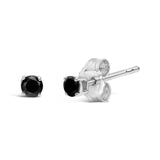 .925 Sterling Silver 1/2 Cttw Black Diamond Solitaire Stud Earrings