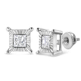 .925 Sterling Silver 1.0 Cttw Miracle Set Princess-cut Diamond Solitaire Stud Earrings (H-I Color, I2-I3 Clarity)