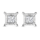 .925 Sterling Silver 1.0 Cttw Miracle Set Princess-cut Diamond Solitaire Stud Earrings (H-I Color, I2-I3 Clarity)