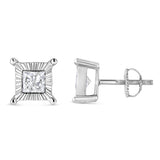 .925 Sterling Silver 1.0 Cttw Miracle Set Princess-cut Diamond Solitaire Stud Earrings (H-I Color, I2-I3 Clarity)