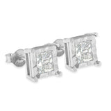 .925 Sterling Silver 1.0 Cttw Miracle Set Princess-cut Diamond Solitaire Stud Earrings (H-I Color, I2-I3 Clarity)