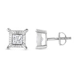 .925 Sterling Silver 1.0 Cttw Miracle Set Princess-cut Diamond Solitaire Stud Earrings (H-I Color, I2-I3 Clarity)