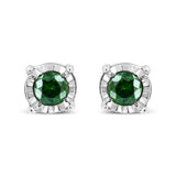 Sterling Silver Rose Cut Treated Green Diamond Solitaire Stud Earrings (0.25 cttw, Green Color, I2-I3 Clarity)