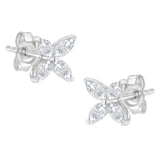 14K White Gold 1/2 Cttw Marquise Diamond 8 Stone Floral Leaf Stud Earrings (H-I Color, SI1-SI2 Clarity)