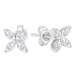14K White Gold 1/2 Cttw Marquise Diamond 8 Stone Floral Leaf Stud Earrings (H-I Color, SI1-SI2 Clarity)