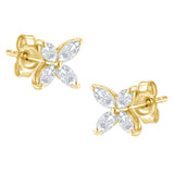 14K White Gold 1/2 Cttw Marquise Diamond 8 Stone Floral Leaf Stud Earrings (H-I Color, SI1-SI2 Clarity)