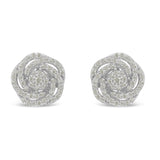 10k White Gold Rose-Cut Diamond Floral Cluster Earrings (1 cttw, I-J Color, I2-I3 Clarity)