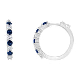 10K White Gold, Â½ Cttw Diamond, & Â½ Cttw Lab-Grown Blue Sapphire Leverback Hoop Earrings (H-I Color, I1-I2 Clarity)