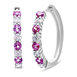 10K White Gold, Â½ Cttw Diamond, & Â½ Cttw Lab-Grown Blue Sapphire Leverback Hoop Earrings (H-I Color, I1-I2 Clarity)