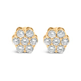 14K Yellow Gold 3/4 Cttw 7 Stone Floral Cluster Round Brilliant Cut Diamond Stud Earrings with Screw Backs (I-J Color, SI2-I1 Clarity)