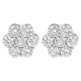 Sterling Silver 2 cttw Floral Composite 7 Stone Diamond Stud Earring (I-J, I1-I2)