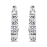 .925 Sterling Silver 1/2 Cttw Lab Grown Round Diamond Floral Cluster Hoop Earrings (F-G Color, SI1-SI2 Clarity)