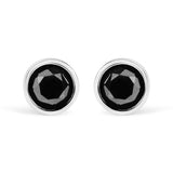 .925 Sterling Silver 4.00 Cttw Round Brilliant-Cut Black Diamond Bezel-Set Stud Earrings with Screw Backs (Fancy Color-Enhanced, I2-I3 Clarity)
