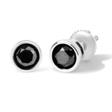 14K White Gold 1/2 Cttw Round Brilliant-Cut Black Diamond Bezel-Set Stud Earrings with Screw Backs (Fancy Color-Enhanced, I2-I3 Clarity)