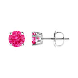 10K White Gold 1.0 Cttw Lab Created Round Brilliant Cut Pink Diamond Classic 4-Prong Solitaire Stud Earrings (Fancy Pink Color, VVS2-VS1 Clarity)