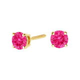 14K Yellow Gold 1.00 Cttw Round Brilliant Cut Lab Grown Pink Diamond 4-Prong Classic Solitaire Earrings (Pink Color, VVS2-VS1 Clarity)