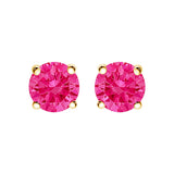 14K Yellow Gold 1.00 Cttw Round Brilliant Cut Lab Grown Pink Diamond 4-Prong Classic Solitaire Earrings (Pink Color, VVS2-VS1 Clarity)