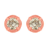 14K Yellow Gold Plated .925 Sterling Silver 1.0 Cttw Round Brilliant Cut Diamond Solitaire Milgrain Stud Earrings (K-L Color, I2-I3 Clarity)