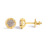 14K Yellow Gold Plated .925 Sterling Silver 1.0 Cttw Round Brilliant Cut Diamond Solitaire Milgrain Stud Earrings (K-L Color, I2-I3 Clarity)