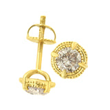 14K Yellow Gold Plated .925 Sterling Silver 1.0 Cttw Round Brilliant Cut Diamond Solitaire Milgrain Stud Earrings (K-L Color, I2-I3 Clarity)