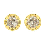 14K Yellow Gold Plated .925 Sterling Silver 1.0 Cttw Round Brilliant Cut Diamond Solitaire Milgrain Stud Earrings (K-L Color, I2-I3 Clarity)