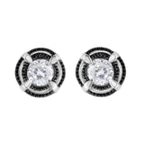 Black Rhodium Plated .925 Sterling Silver Round 1-1/2 cttw Diamond Double Halo 4-Prong Solitaire Milgrain Stud Earrings (H-I Color, I2-I3 Clarity)