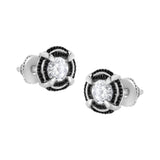 Black Rhodium Plated .925 Sterling Silver Round 1-1/2 cttw Diamond Double Halo 4-Prong Solitaire Milgrain Stud Earrings (H-I Color, I2-I3 Clarity)