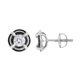 Black Rhodium Plated .925 Sterling Silver Round 1-1/2 cttw Diamond Double Halo 4-Prong Solitaire Milgrain Stud Earrings (H-I Color, I2-I3 Clarity)