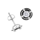 Black Rhodium Plated .925 Sterling Silver Round 1-1/2 cttw Diamond Double Halo 4-Prong Solitaire Milgrain Stud Earrings (H-I Color, I2-I3 Clarity)