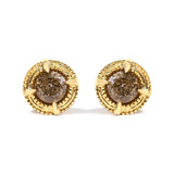 14K Yellow Gold Plated .925 Sterling Silver 1.0 Cttw Round Brilliant Cut Diamond Solitaire Milgrain Stud Earrings (K-L Color, I2-I3 Clarity)