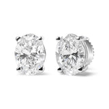 14K White Gold 2.0 Cttw Prong Set Lab Grown Oval Diamond Solitaire Stud Earring (F-G Color, VS1-VS2 Clarity)