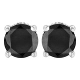 14K White Gold 2.00 Cttw Round Brilliant-Cut Black Diamond Classic 4-Prong Stud Earrings with Screw Backs (Fancy Color-Enhanced, I2-I3 Clarity)