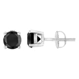 14K White Gold 2.00 Cttw Round Brilliant-Cut Black Diamond Classic 4-Prong Stud Earrings with Screw Backs (Fancy Color-Enhanced, I2-I3 Clarity)