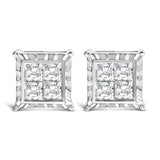 14K White Gold 2.00 Cttw Invisible Set Princess-Cut Lab Grown Diamond Wavy Quad Stud Earrings