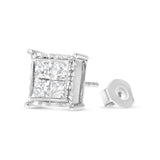 14K White Gold 2.00 Cttw Invisible Set Princess-Cut Lab Grown Diamond Wavy Quad Stud Earrings