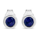 .925 Sterling Silver Bezel Set 3.5mm Created Red Ruby Gemstone Solitaire Stud Earrings