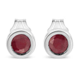 .925 Sterling Silver Bezel Set 3.5mm Created Red Ruby Gemstone Solitaire Stud Earrings