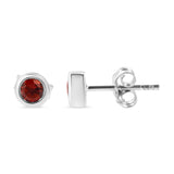 .925 Sterling Silver Bezel Set 3.5mm Created Red Ruby Gemstone Solitaire Stud Earrings