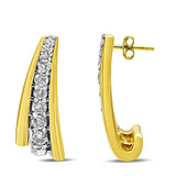 10K Yellow Gold Plated .925 Sterling Silver 0.50 Cttw Round Diamond Graduated Huggie Earrings (I-J Color, I2-I3 Clarity)