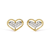 10K Yellow Gold 1/10 Cttw Diamond Heart and Beaded Halo Stud Earrings (I-J Color, I1-I2 Clarity)