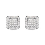 10K White Gold 1 1/10 Cttw Princess Diamond Composite and Halo Stud Earrings (I-J Color, I1-I2 Clarity)