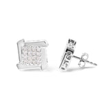10K White Gold 1/2 Cttw Composite  Princess Diamond Square and Swirl Stud Earrings (I-J Color, I1-I2 Clarity)