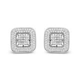10K White Gold 1.0 Cttw Round and Princess Cut Diamond Composite Open Halo Stud Earrings (H-I Color, SI1-SI2 Clarity)