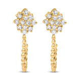14K Yellow Gold Plated .925 Sterling Silver 1/10 Cttw Diamond Floral Cluster and Beaded Hoop Stud Earrings (H-I Color, I1-I2 Clarity)
