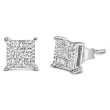 Sterling Silver 1/2 Cttw Princess Diamond Composite Square Stud Earrings